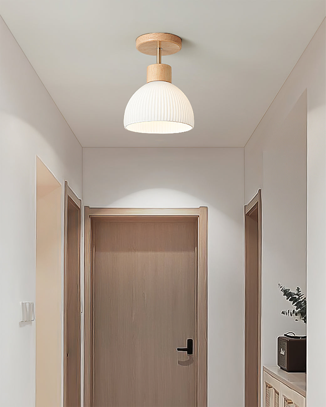 Scandinavian Ceiling Light  Wood and Glass Dome Design - Product detail 13