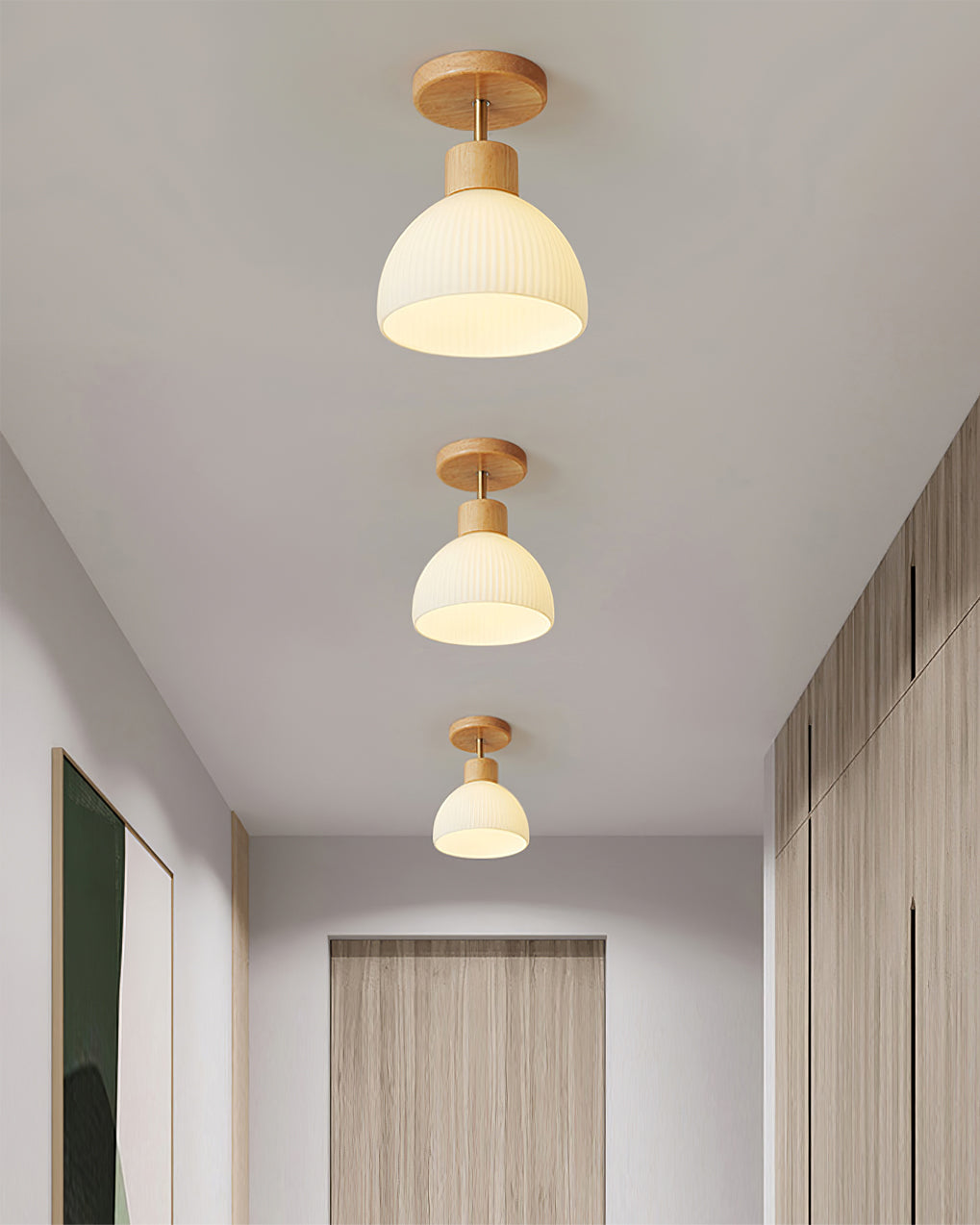 Scandinavian Ceiling Light  Wood and Glass Dome Design - Product detail 14