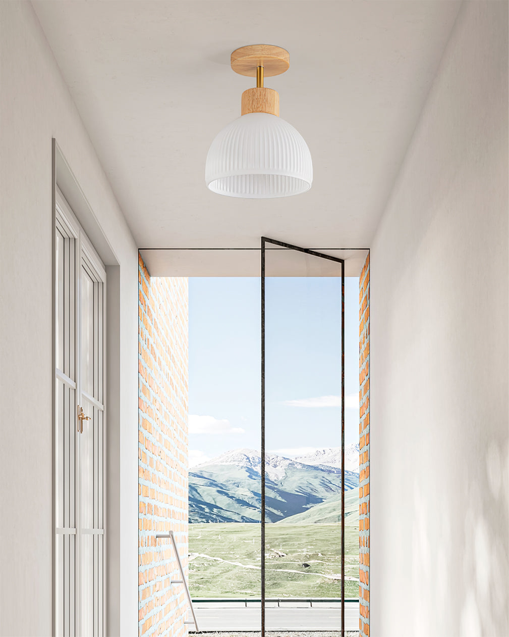 Scandinavian Ceiling Light  Wood and Glass Dome Design - Product detail 15