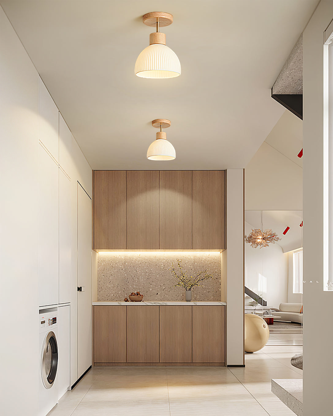 Scandinavian Ceiling Light  Wood and Glass Dome Design - Product detail 7