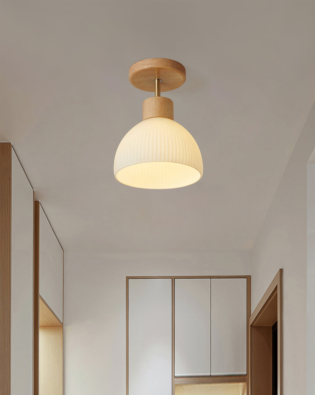 Scandinavian Ceiling Light  Wood and Glass Dome Design - Product detail 11