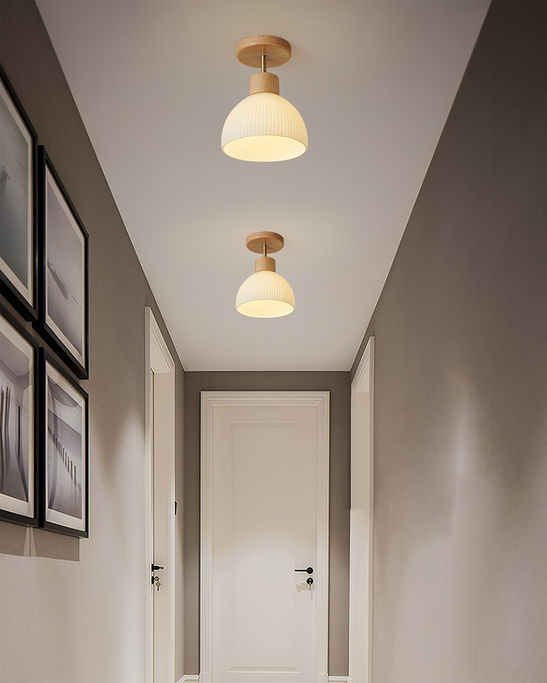 Scandinavian Ceiling Light  Wood and Glass Dome Design - Product detail 8