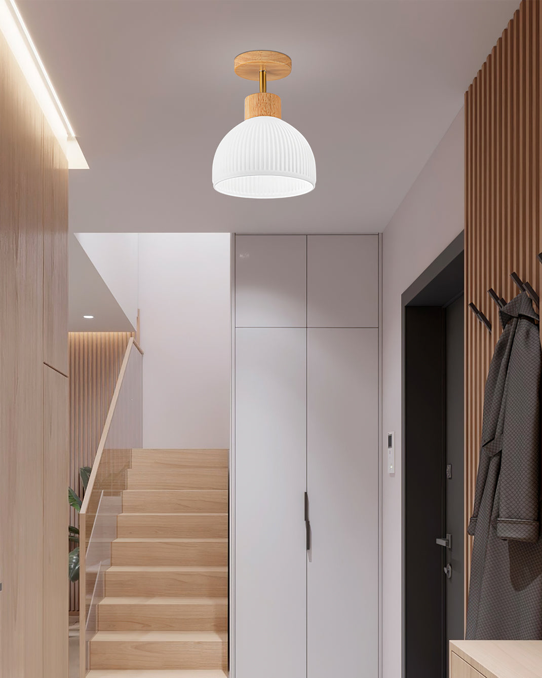 Scandinavian Ceiling Light  Wood and Glass Dome Design - Product detail 19