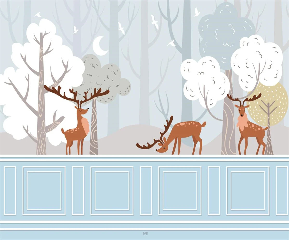 Forest Animals Mural Wallpaper | Winter Deer Scene with Moon