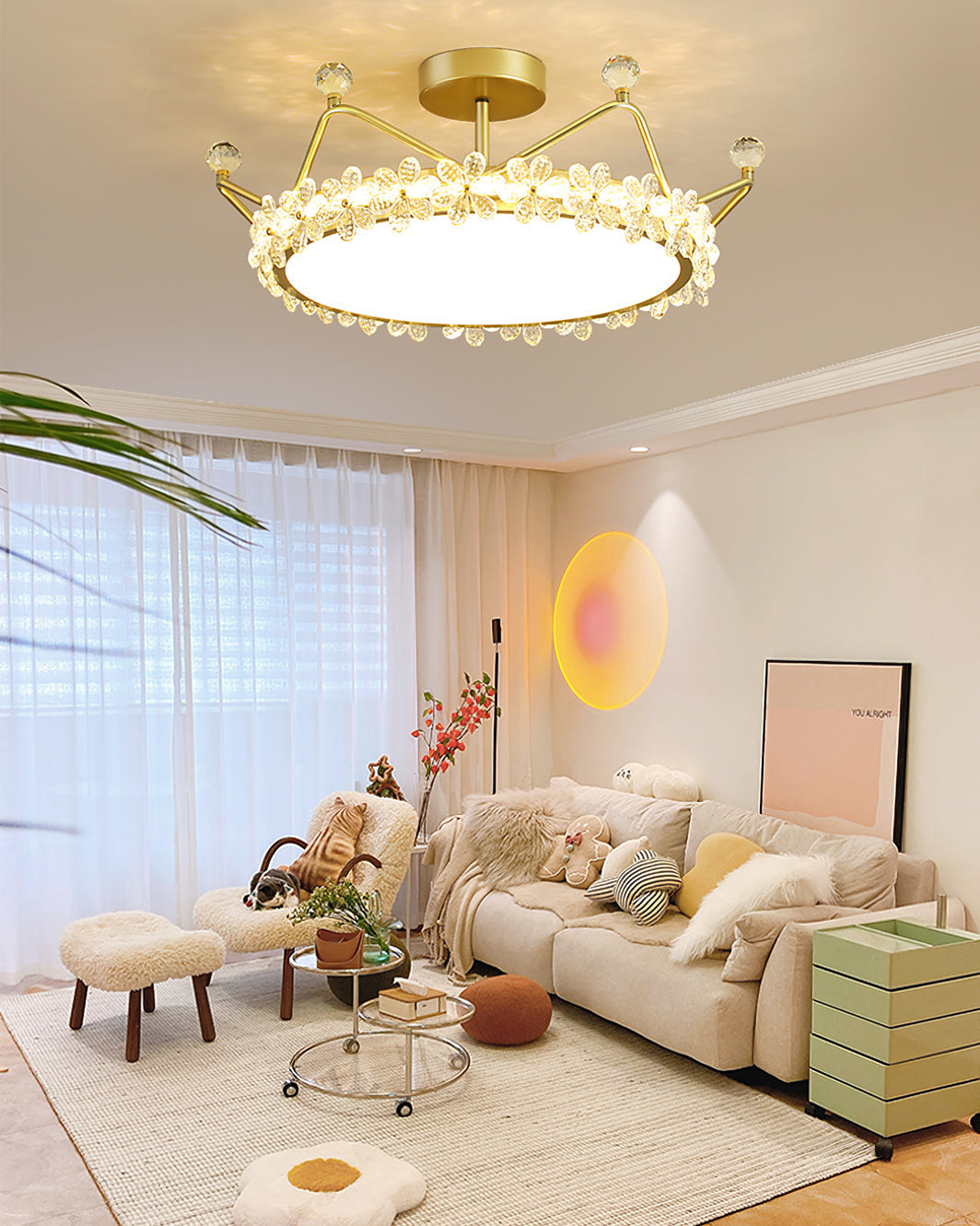 Crown Crystal Ceiling Light  Floral Petal Design Gold Finish - Product detail 9