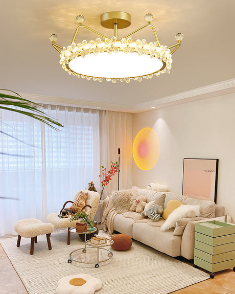 Crown Crystal Ceiling Light  Floral Petal Design Gold Finish - Product detail 9
