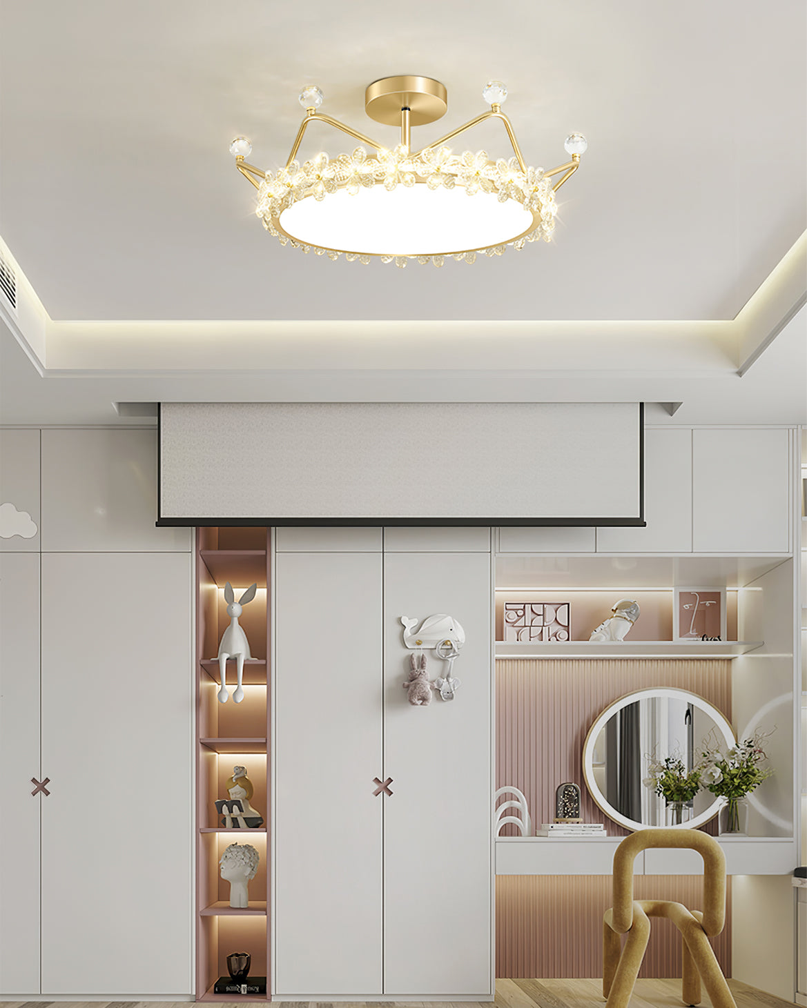 Crown Crystal Ceiling Light  Floral Petal Design Gold Finish - Product detail 11