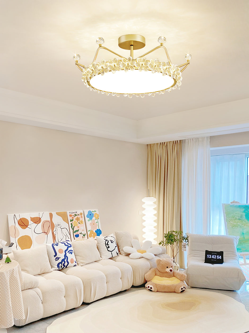 Crown Crystal Ceiling Light  Floral Petal Design Gold Finish - Product detail 10