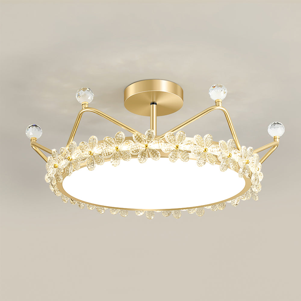 Crown Crystal Ceiling Light  Floral Petal Design Gold Finish - Product detail 22