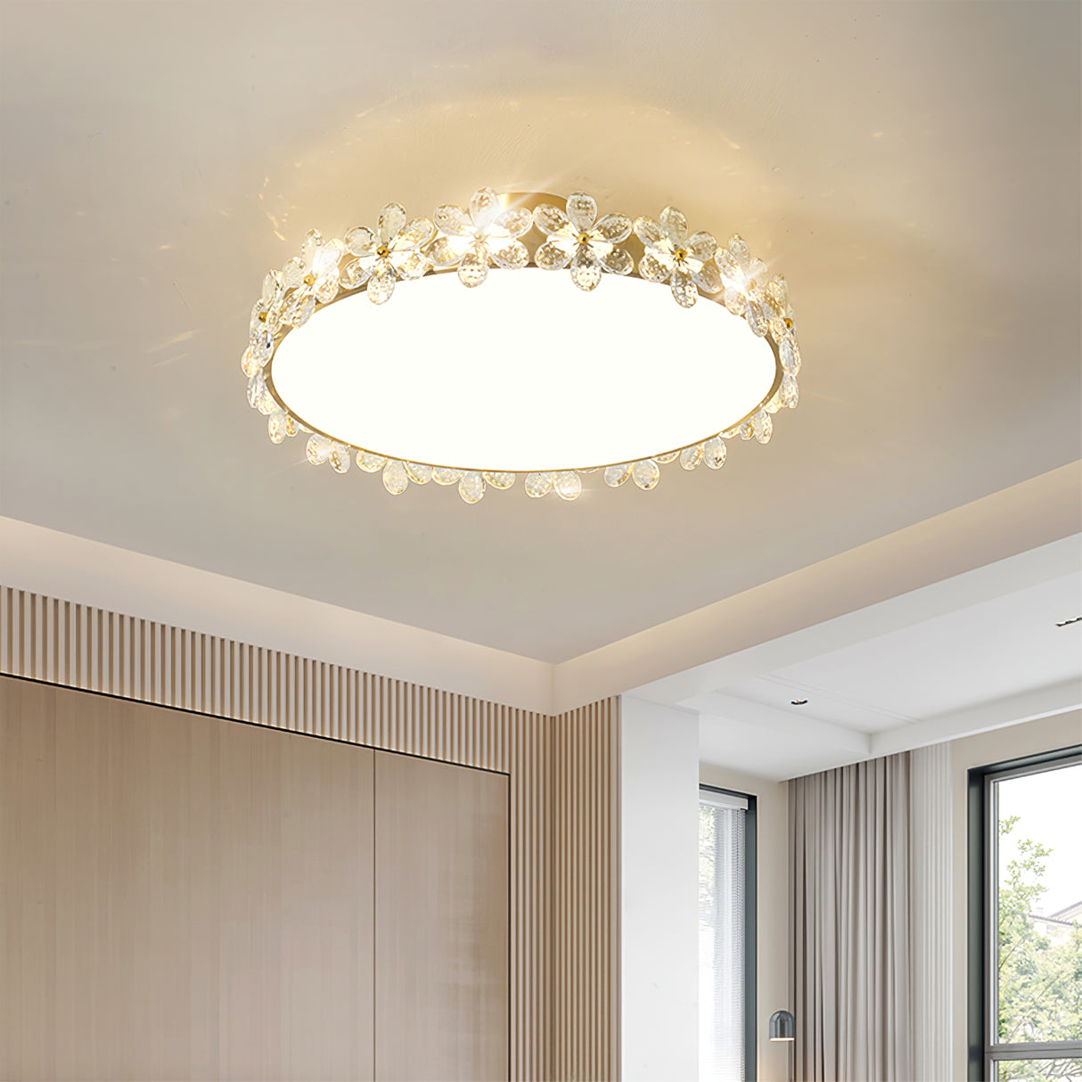 Crystal Petal Ceiling Light  Brass Frame With Faceted Accents - Product example