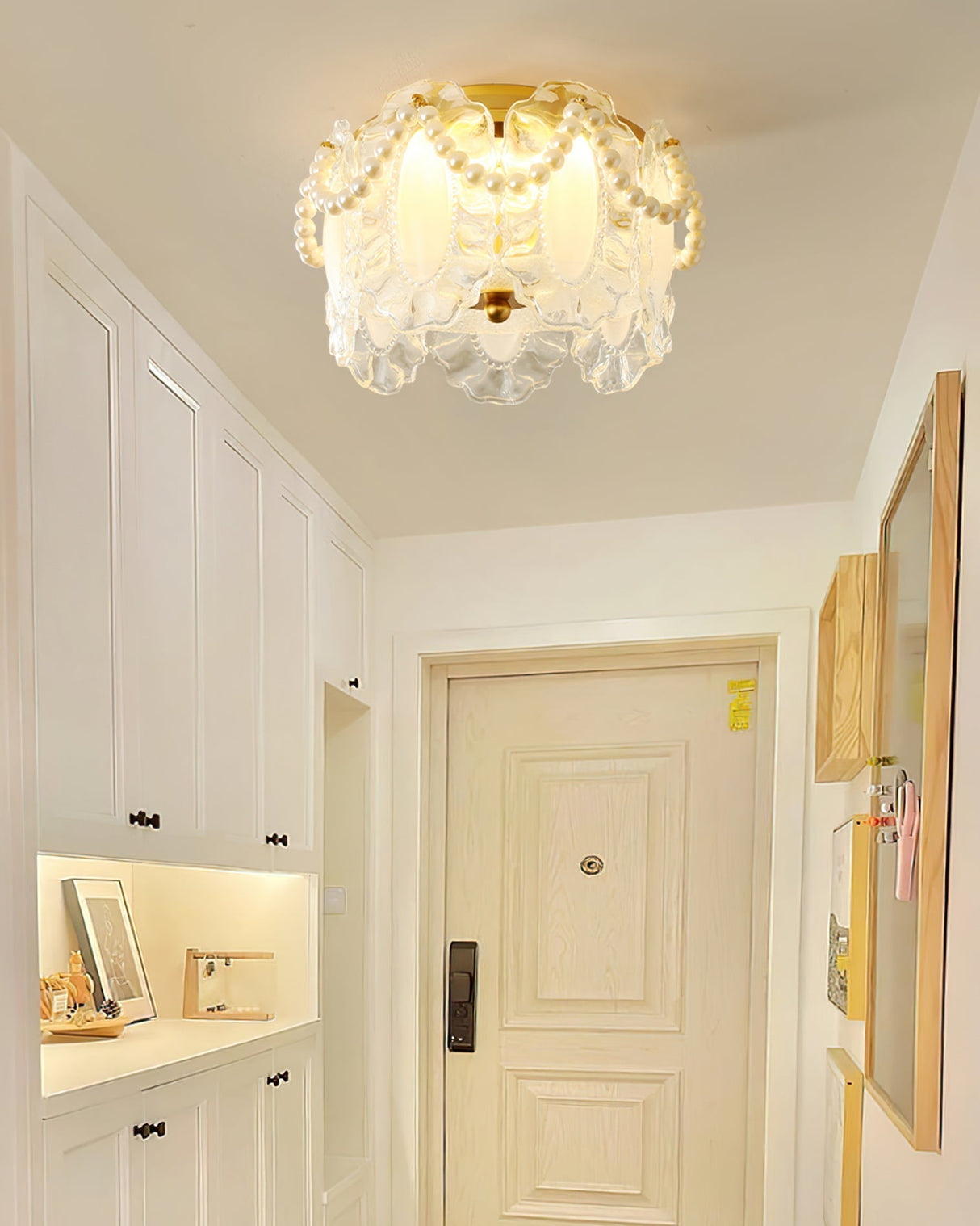 Floral Glass Ceiling Light  Pearl Trimmed Crystal Petals - Product detail 6