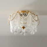 Floral Glass Ceiling Light  Pearl Trimmed Crystal Petals - Detailed view