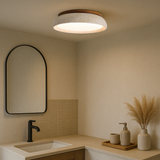 Travertine Ceiling Light  Natural Stone Wood Accent Design - Product showcase