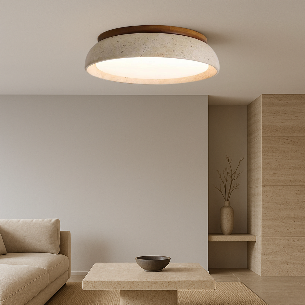 Travertine Ceiling Light  Natural Stone Wood Accent Design - Product example