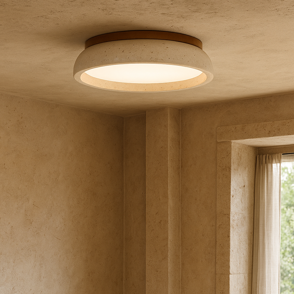 Travertine Ceiling Light  Natural Stone Wood Accent Design - Product detail 6