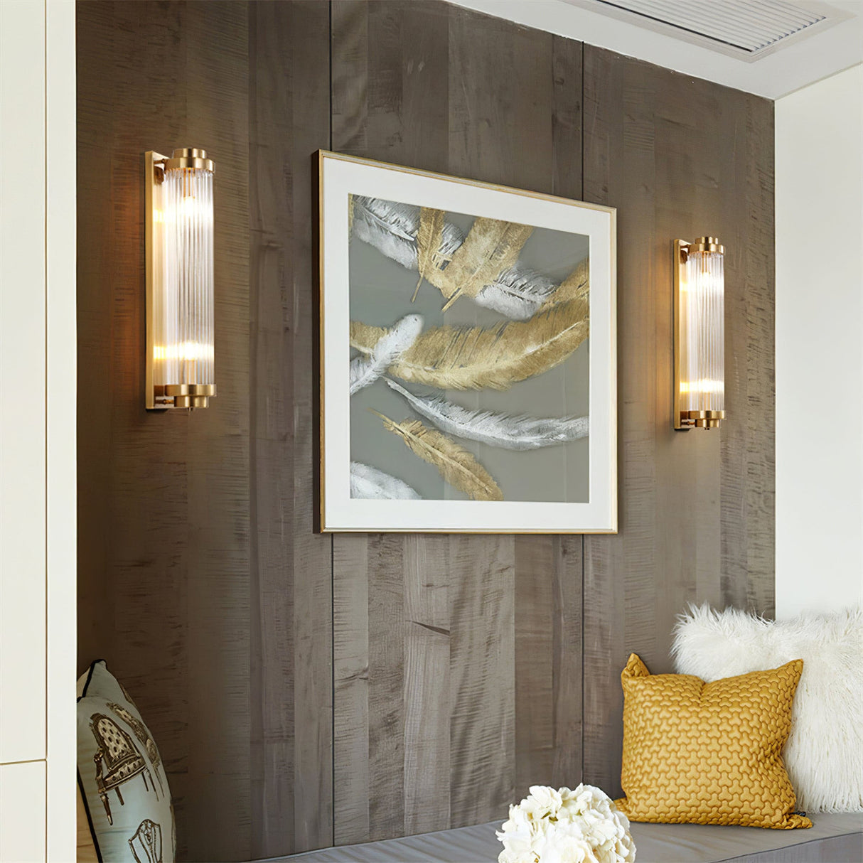 Art Deco Wall Light  Ribbed Glass Gold Finish - Product detail 6