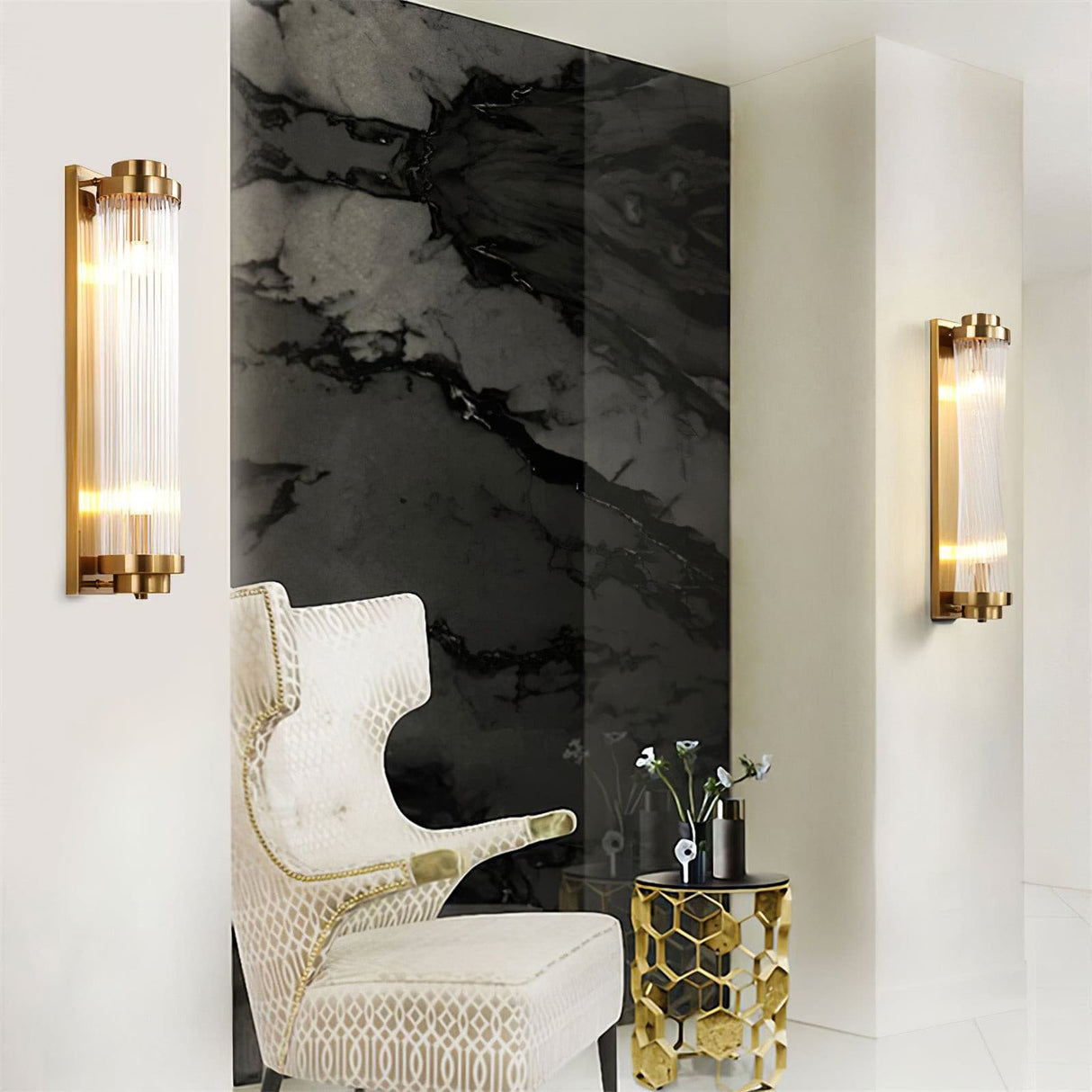 Art Deco Wall Light  Ribbed Glass Gold Finish - Product detail 7