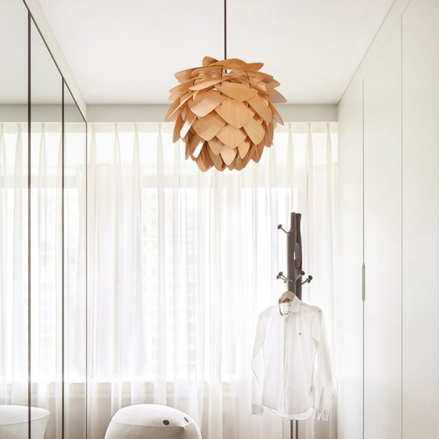 Pine Cone Pendant Light  Rustic Wood Layered Shade Design - Product detail 4