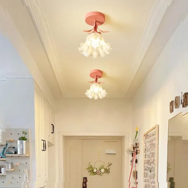 Modern Floral Ceiling Light  Yellow Metal Base with Glass Shade - Product detail 4