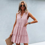 Summer Mini Dress  Tiered Cotton Blend V-Neck Design - Product example