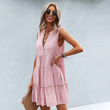 Summer Mini Dress  Tiered Cotton Blend V-Neck Design - Product detail 4