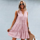 Summer Mini Dress  Tiered Cotton Blend V-Neck Design - Product showcase