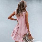 Summer Mini Dress  Tiered Cotton Blend V-Neck Design - Product detail 5