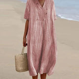 Summer Linen Midi Dress  V-Neck Loose Fit Design - Product detail 12