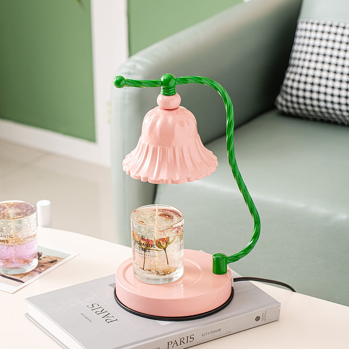 Floral Glass Table Lamp  Pink Bell Shade Design - Product detail 13