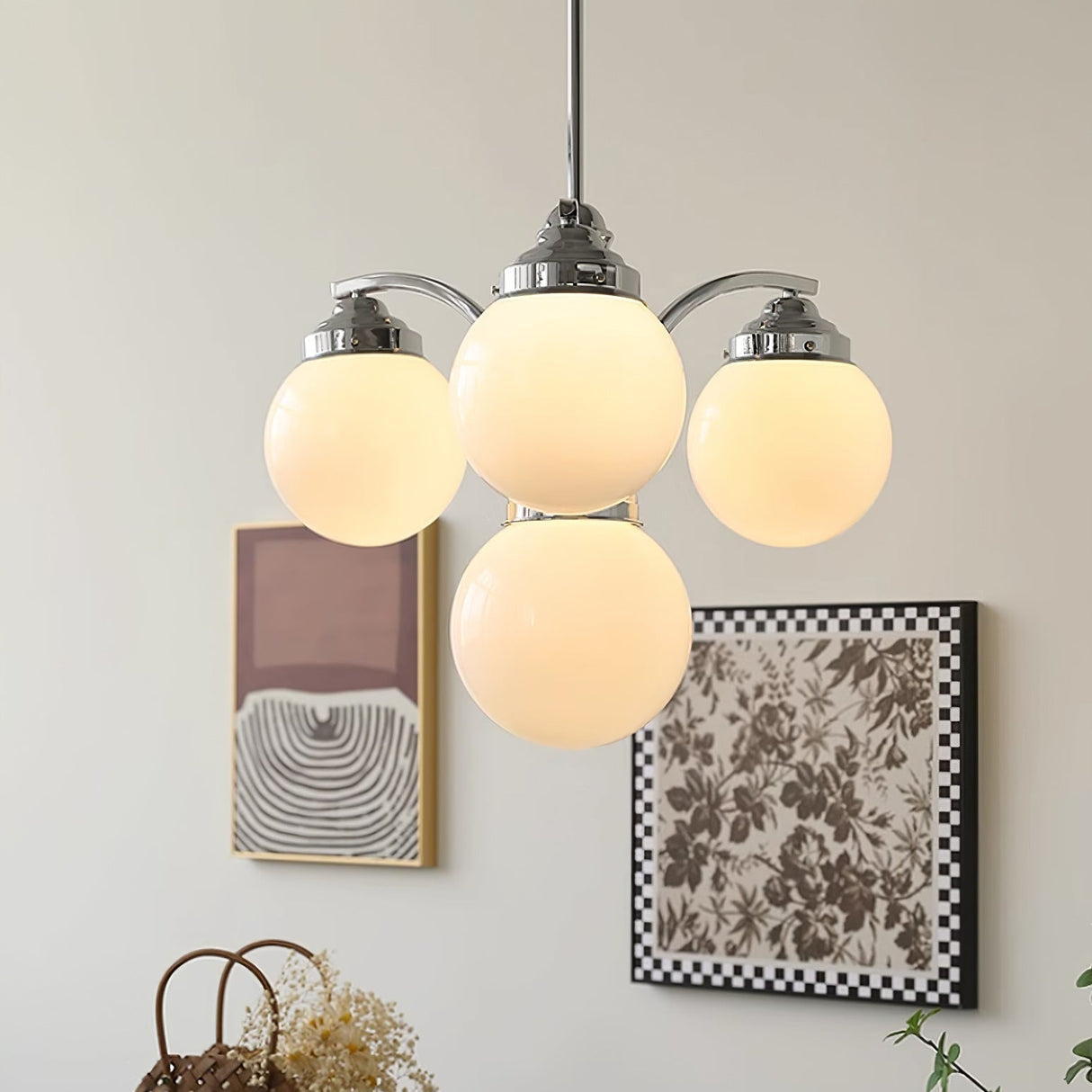 Modern Glass Globe Chandelier  Pink Spheres With Chrome Finish - Product detail 7