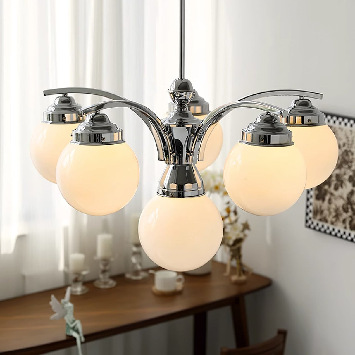 Modern Glass Globe Chandelier  Pink Spheres With Chrome Finish - Product detail 21