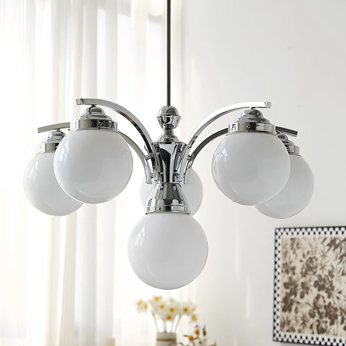 Modern Glass Globe Chandelier  Pink Spheres With Chrome Finish - Product detail 9