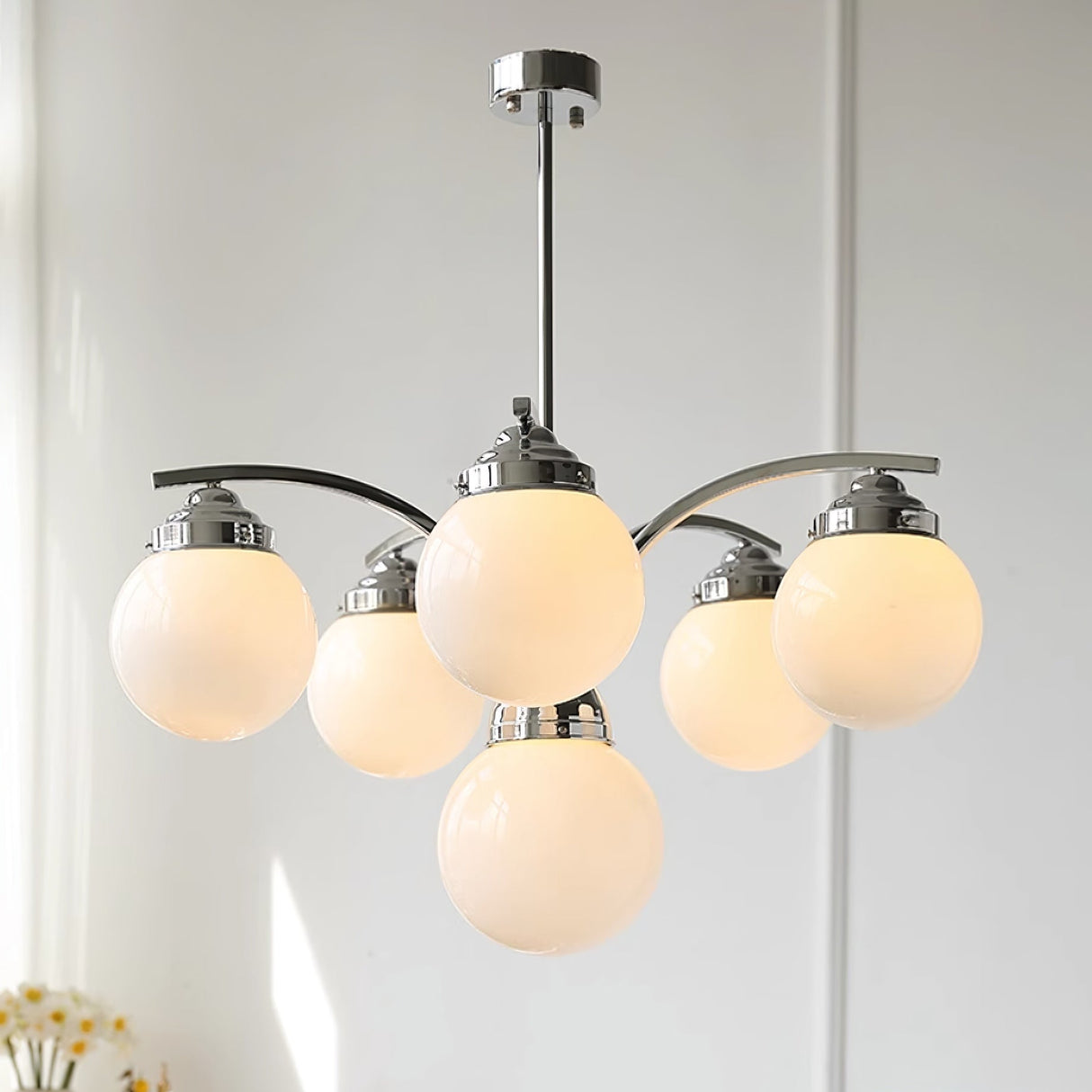 Modern Glass Globe Chandelier  Pink Spheres With Chrome Finish - Product detail 10