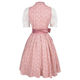 Traditional Dirndl Dress  Pink Floral Embroidered With White Blouse - Detailed view