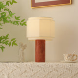 Modern Stone Table Lamp  Red Travertine Base - Detailed view