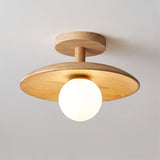 Modern Wood Ceiling Light  Natural Ash Globe Design - Detailed view