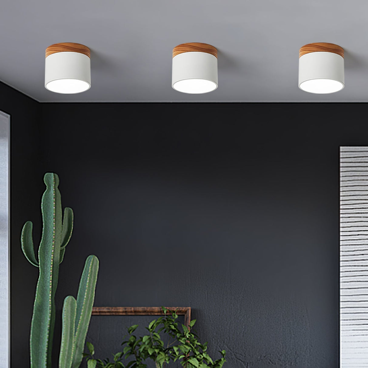 Nordic Ceiling Spotlight  Wood and White Metal Design - Product example