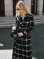 Plaid Wool Blend Trench Coat  Black  White Check Pattern with Belt - Product showcase