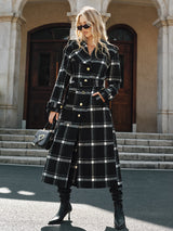 Plaid Wool Blend Trench Coat  Black  White Check Pattern with Belt - Product detail 4