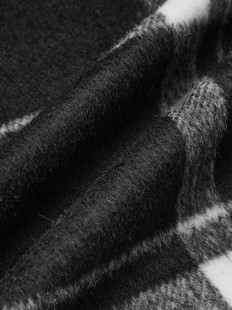 Plaid Wool Blend Trench Coat  Black  White Check Pattern with Belt - Product detail 9