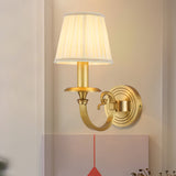 Classic Wall Sconce  Brushed Gold Pleated Shade - Detailed view