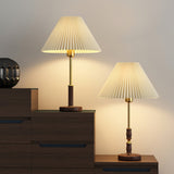 Mid-Century Table Lamp  Pleated Linen Shade with Gold  Walnut Base - Product detail 12