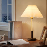 Mid-Century Table Lamp  Pleated Linen Shade with Gold  Walnut Base - Product detail 14
