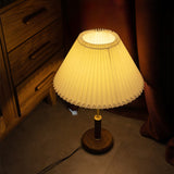 Mid-Century Table Lamp  Pleated Linen Shade with Gold  Walnut Base - Product detail 16
