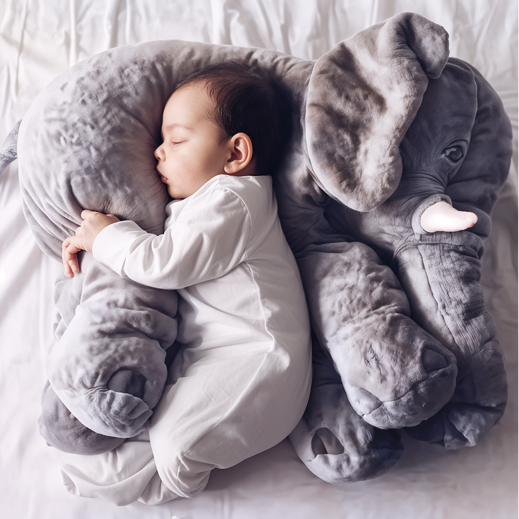 Plush Elephant Pillow  Soft Nursery Comfort Cushion - Product showcase