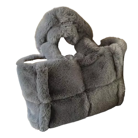 Faux Fur Shoulder Bag  Plush Gray Winter Tote - Product showcase