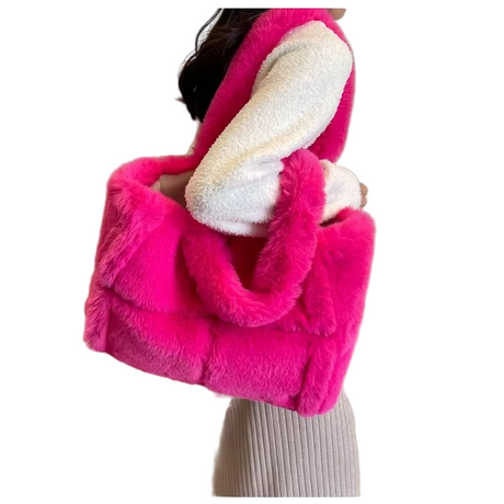 Faux Fur Shoulder Bag  Plush Gray Winter Tote - Product example