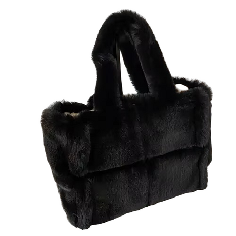 Faux Fur Shoulder Bag  Plush Gray Winter Tote - Product detail 4