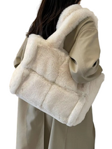 Faux Fur Shoulder Bag  Plush Gray Winter Tote - Product detail 5