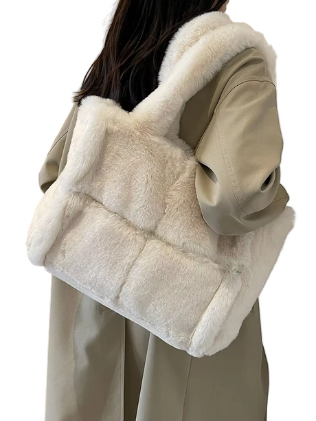 Faux Fur Shoulder Bag  Plush Gray Winter Tote - Product detail 5